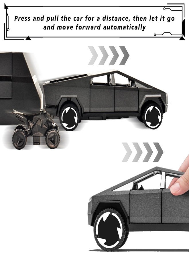 Miortior Truck Toy, Car Toy with RV, Motorcycle Cybertquad and Truck, 1/32 Alloy Diecast Pickup Trailer Model Kit with Light and Sound, for Kids Aged 6 and Up - Black - Image 4